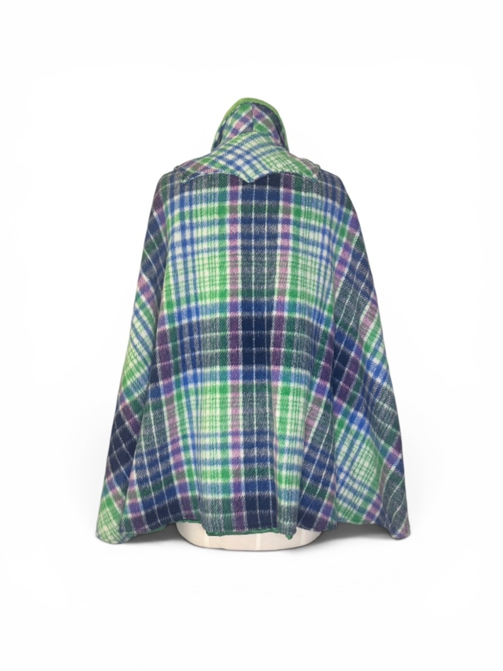Vintage Pioneer Wear Plaid Wool & Green Suede Cape Vest Set | 1970s Southwestern - Picture 12 of 15